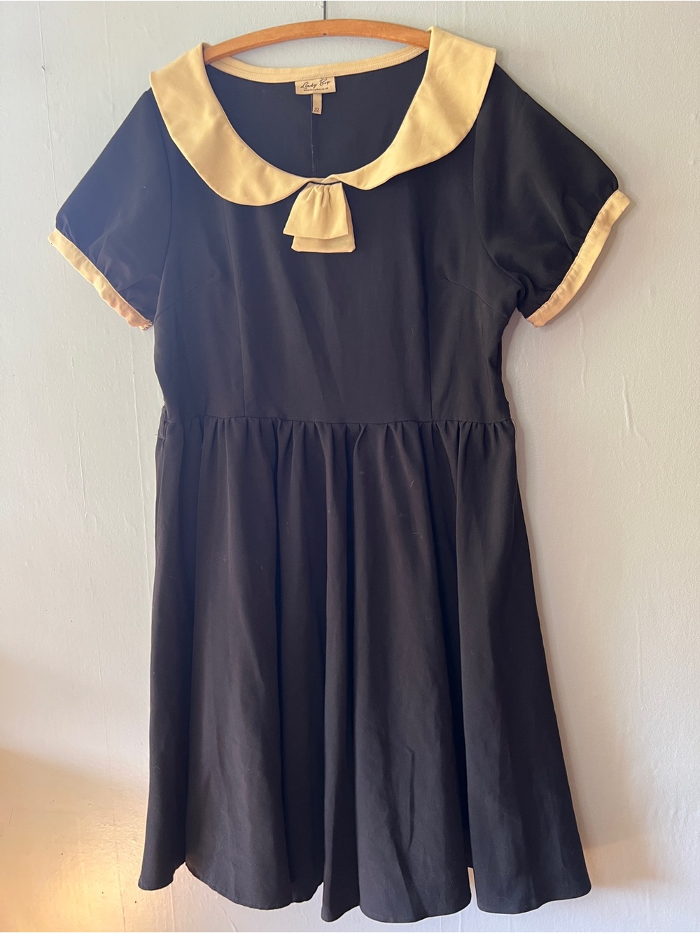 Lindy Bop Black Dress with Cream Collar and Cuff Trim